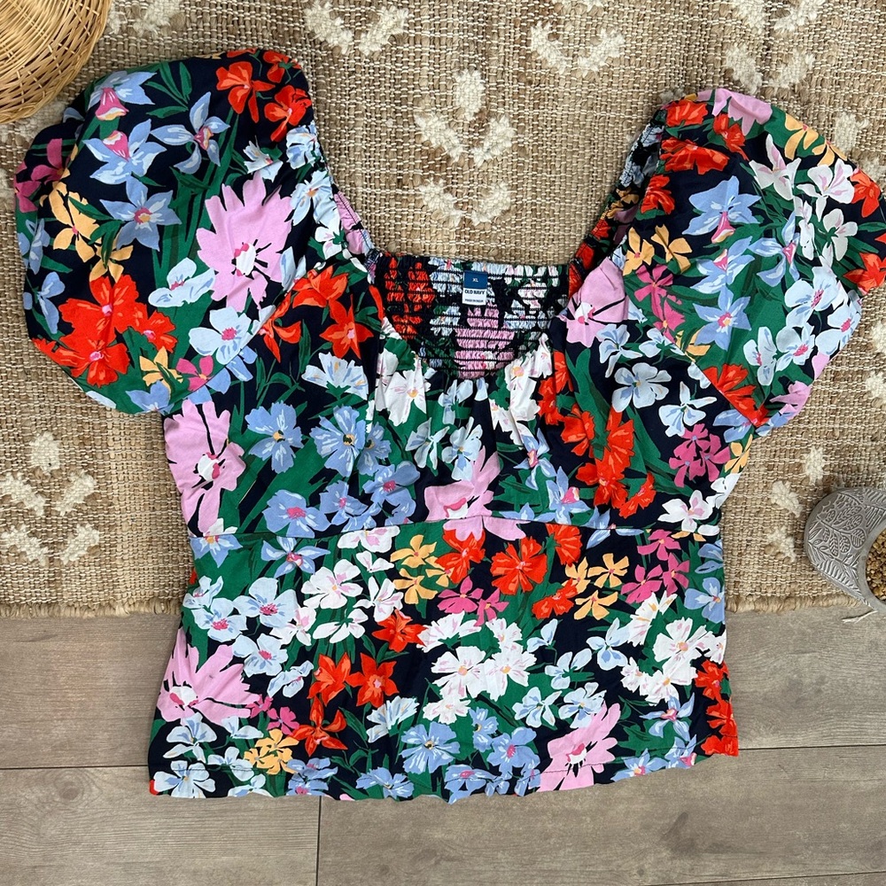 New Old Navy Women's Multicolor Floral Puff Sleeve Blouse Women’s Size XL